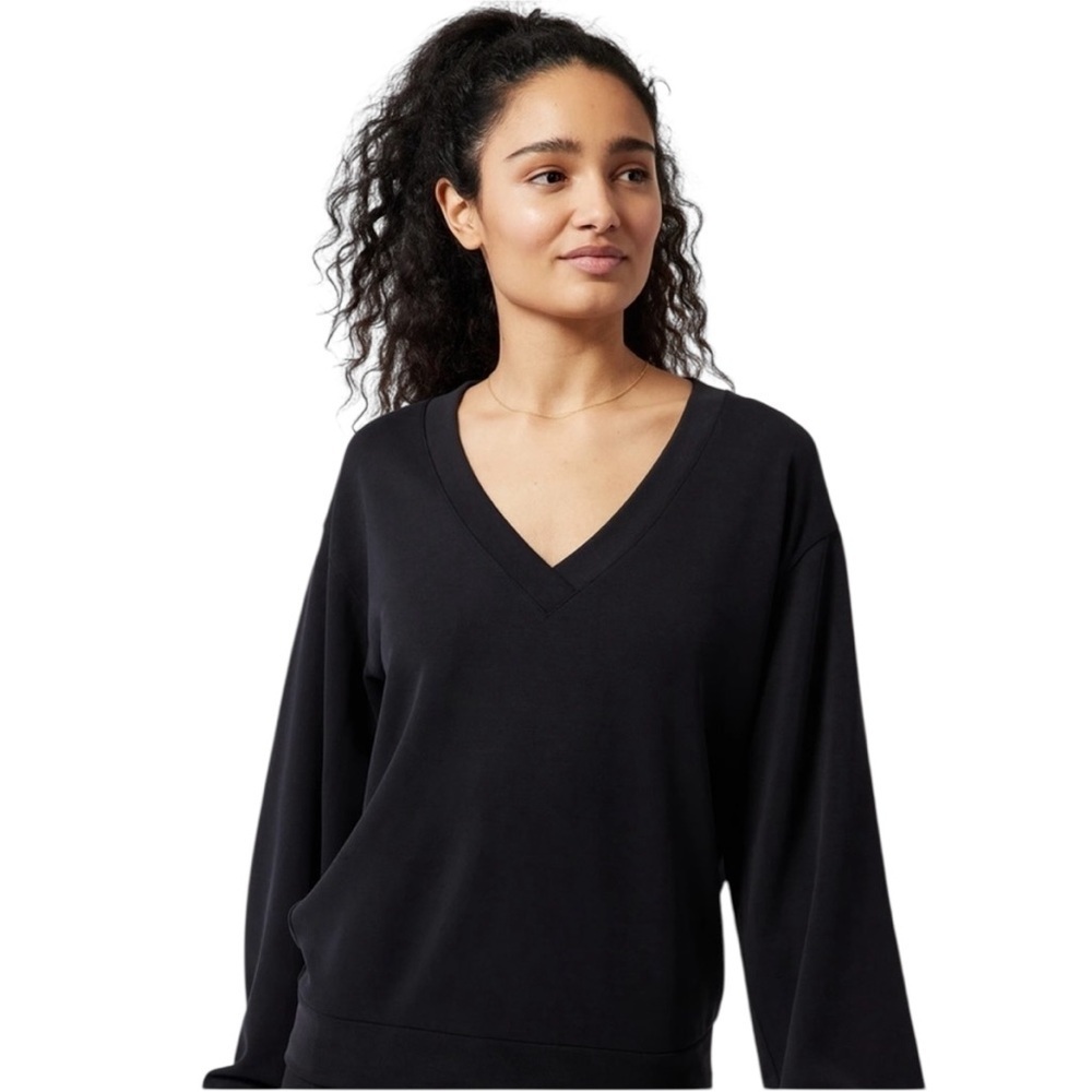 Athleta Willow V-Neck Sweatshirt Double Knit Black Size Medium